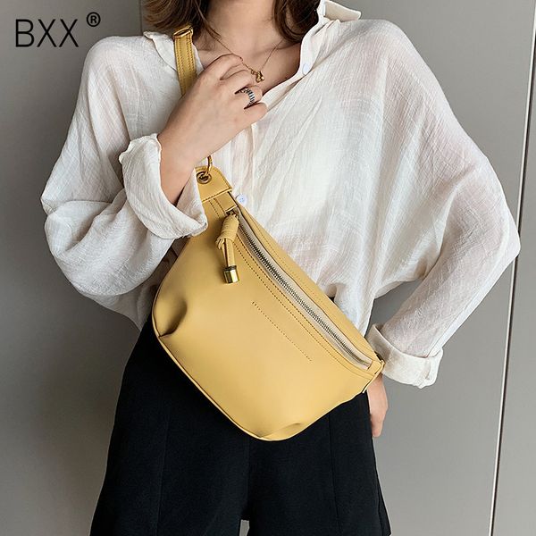 

bxx] кожа crossbody сумки для женщин 2020 леди плечо сумка сплошного цвета сумка кошельки цепной грудь талия сумка hk750
