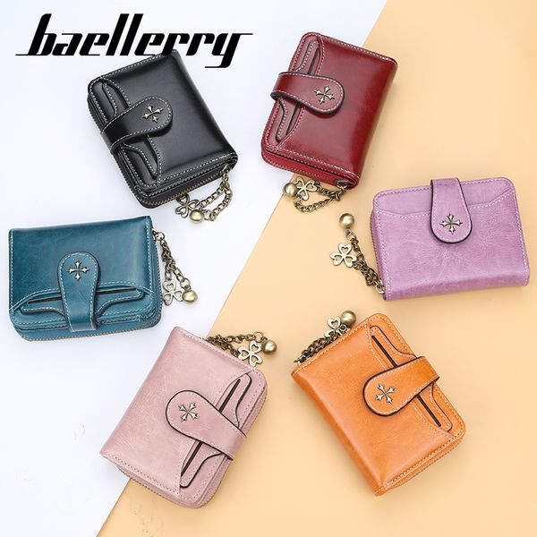 

baellerry women small leather chains wallet luxury femal hasp short wallets money coin purses carteira clutch bag card holders, Red;black
