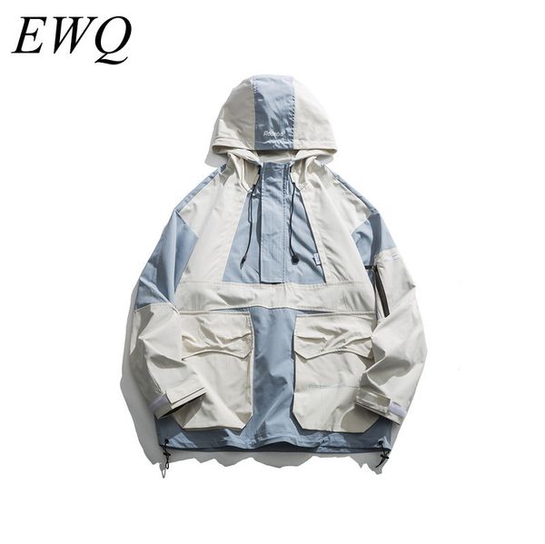 

ewq / men wear can 2020 spring fashion new three-dimensional big pocket loose coat tide pullover large size jacket with hat y836, Black;brown