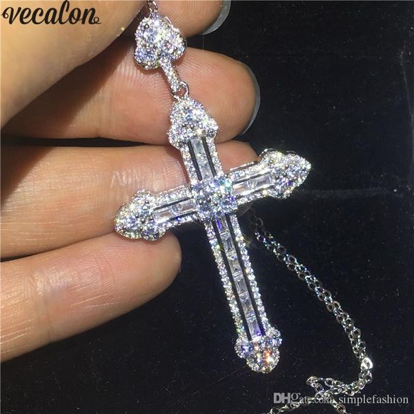 

vecalon handamde long cross pendant 925 sterling silver 5a cz stone cross pendant necklace for women men party wedding jewelryvecalon stunni