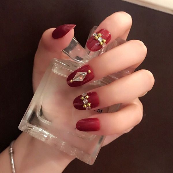 

24pcs/set fake nails tips crystal finish wedding brides nail art tips decor mp789, Black