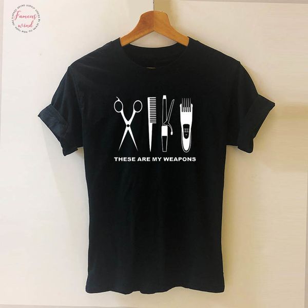 

barber weapons t shirt women short sleeve o neck cotton heartbeat of t shirt girls woman scissors clothing, White