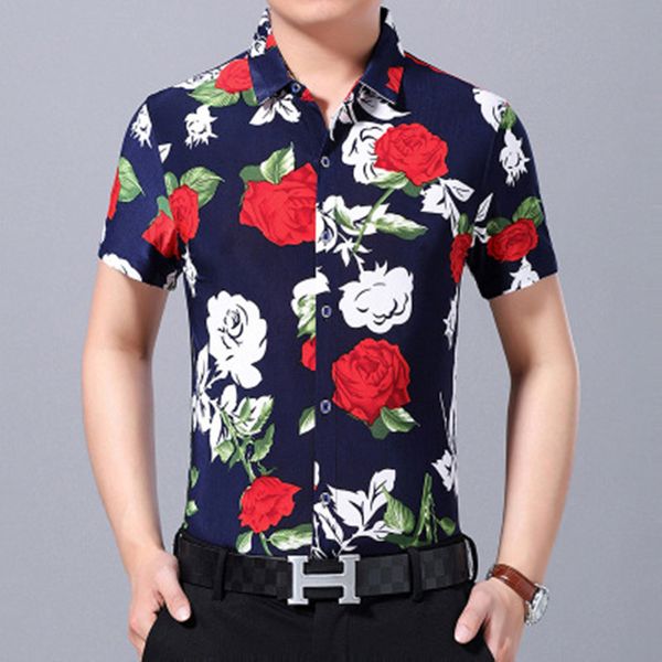 

Casual Mens Shirts Brands Clothing Floral Slim Fit Men Short Sleeve Turn-Down Collor Casual Shirt Male M-3XL Single Breasted