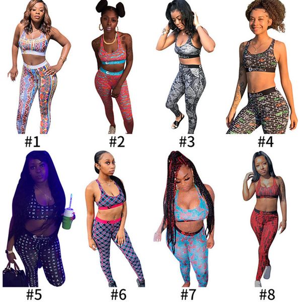 

summer women tracksuit sports push up bra vest + leggings pants two piece outfits bodycon swimwear material sportswear suit clothes s-2xl, White