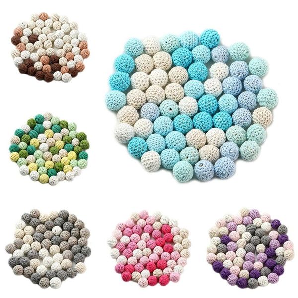 

60pcs 20mm chunky round crochet wooden beads baby teether nursing teething pacifier chain necklace toy making diy crafts