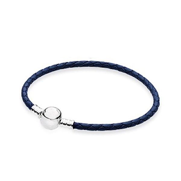 

new fashion 925 sterling silver multicolor mixed powder blue women double-leather bracelet fit charm diy original round bead 2, Golden;silver