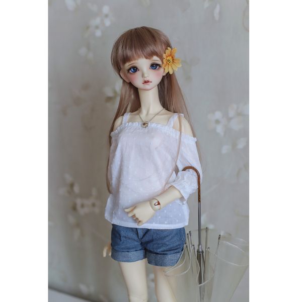 

white bare shoulder short pants clothes for 1/3 bjd doll casual outfits