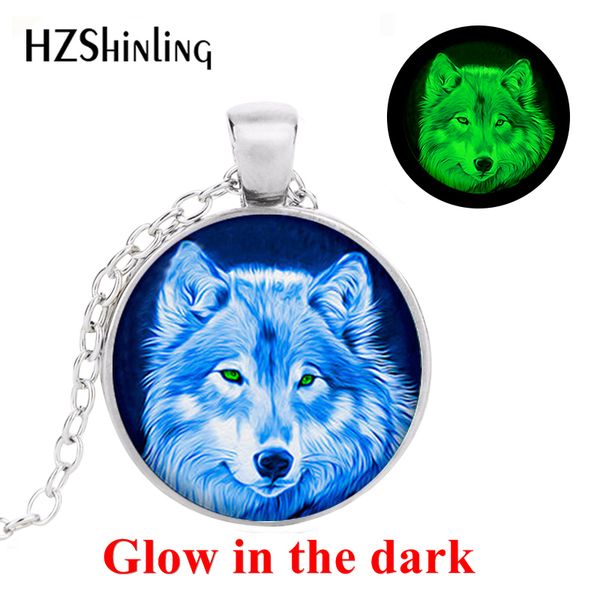 

new arrival glowing blue wolf necklace blue wolf pendant loyalty jewelry glowing necklace glass cabochon dome pendant, Silver