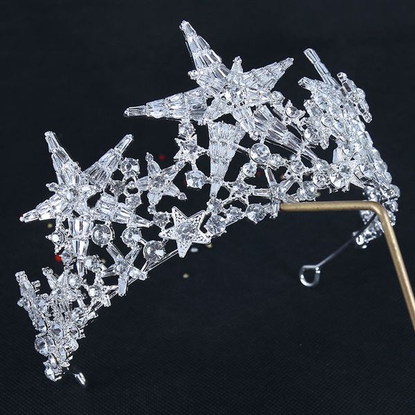 

star crown headpiece bridal tiara with stars baroque headband wedding hair accessories hair jewelry crystal tiaras and crowns, Golden;white