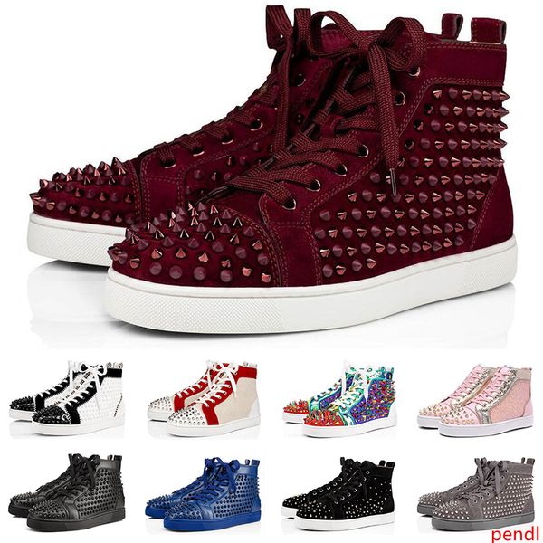 

men women designer shoes luxury spikes sneaker red triple black white suede leather fashion mens flats bottoms shoe size 36-47