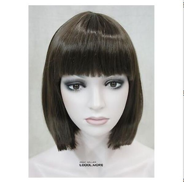 Girls Parrucca Bob Dark Brown Short Straight Bangs Women Ladies
