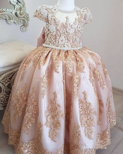 Little Queen Paillettes Flower Girls Abiti Scoop Cupcake Ball Gown Bambini 'Battesimo Abiti da festa economici