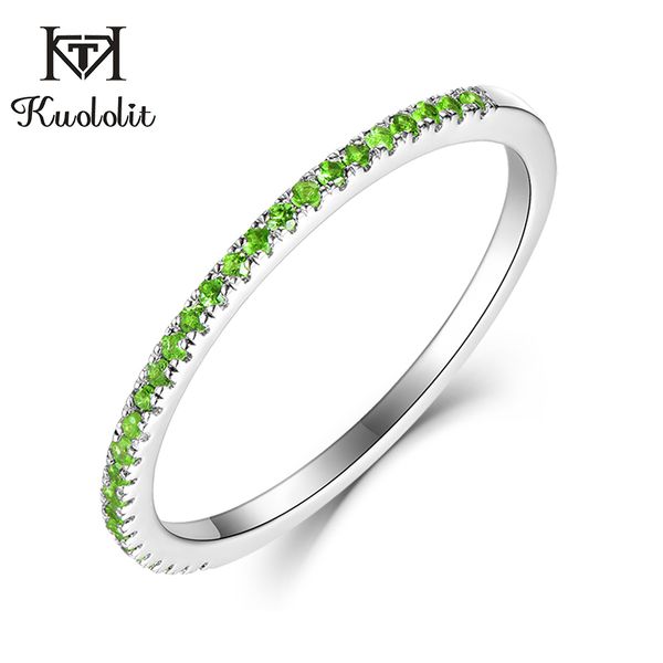 

kuololit solid 10k white gold 100% natural diopside gemstone rings for women 100% hand setting band ring engagement fine jewelry cj191219, Slivery;golden