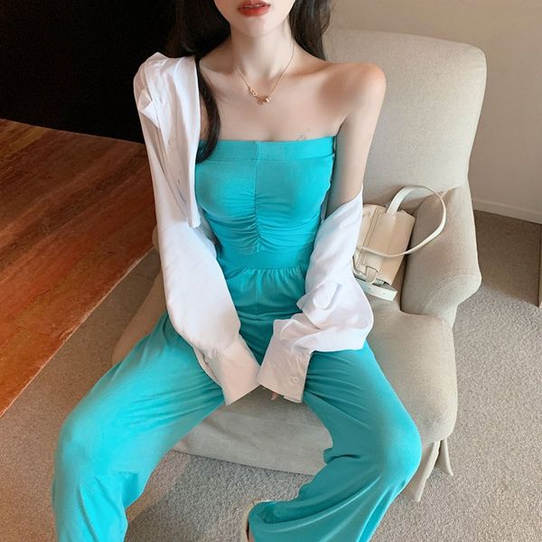 

nana fashion womens clothing store early autumn new sunscreen shirt tube wide leg pants three-piece casual sports suit fashion, Black;white