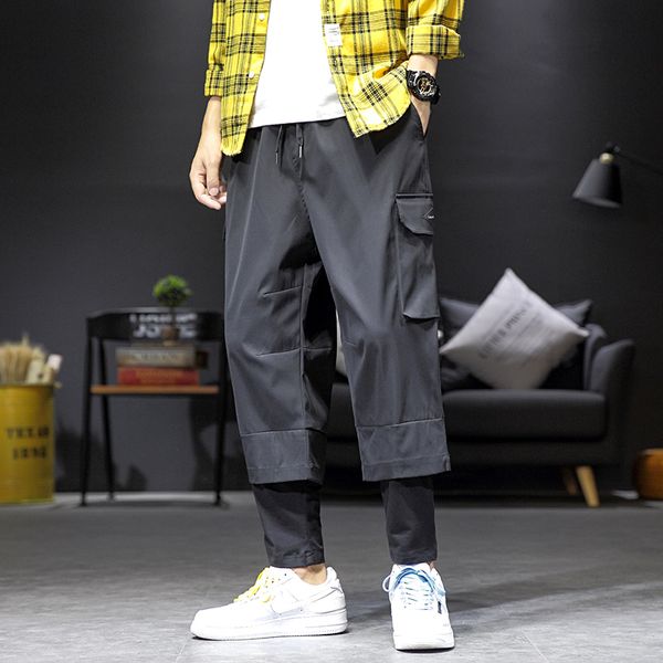 

2019 autumn pockets harem pants men black cargo pants casual male elastic waist joggers sweatpants man trousers