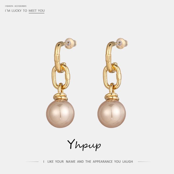 

yhpup new fashion korean simple design dangle earrings copper imitation pearls statement earrings for women jewelry, Silver