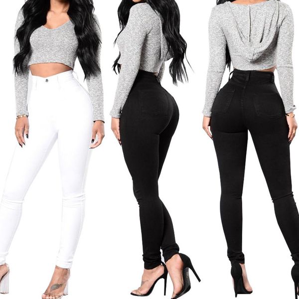

fashion lady high waist stretch jeans leggings hip push up skinny pants trousers, Black;white