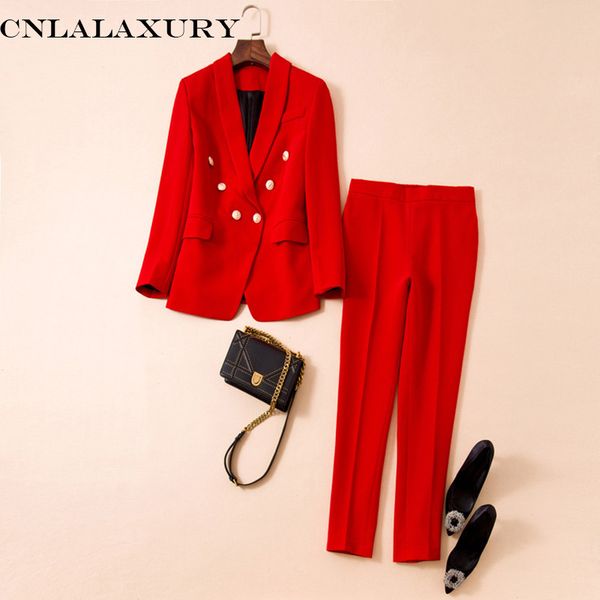 

work pant suits ol 2 piece sets women double breasted blazer jacket & trousers suit for women set feminino autumn, White;black