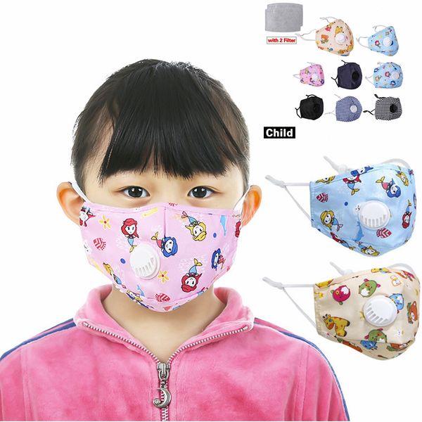 Дети пыленепроницаемый маска для лица с дыханием клапан PM2.5 фильтра колодки Детские моющийся многоразовый Anti-Dust Противотуманные Маски Респиратор LJJA3974