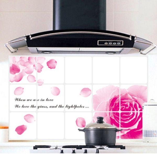 

1 pcs new large high temperature aluminum foil glass paste stove tile anti-oil dirt kitchen rose oil stickers