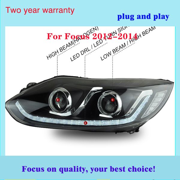 

car styling for focus headlights 2012-2014 focus 3 led headlight drl bi xenon lens high low beam parking fog lamp
