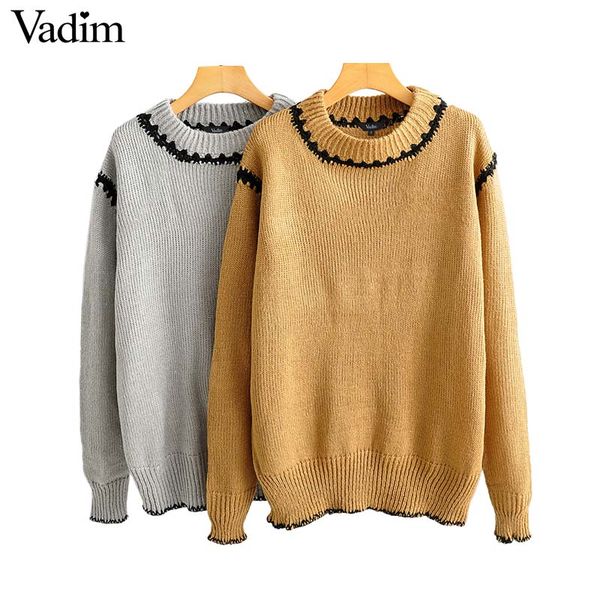 

vadim women sweet knitted sweaters oversized style o neck long sleeve pullovers female casual loose chic ha629, White;black
