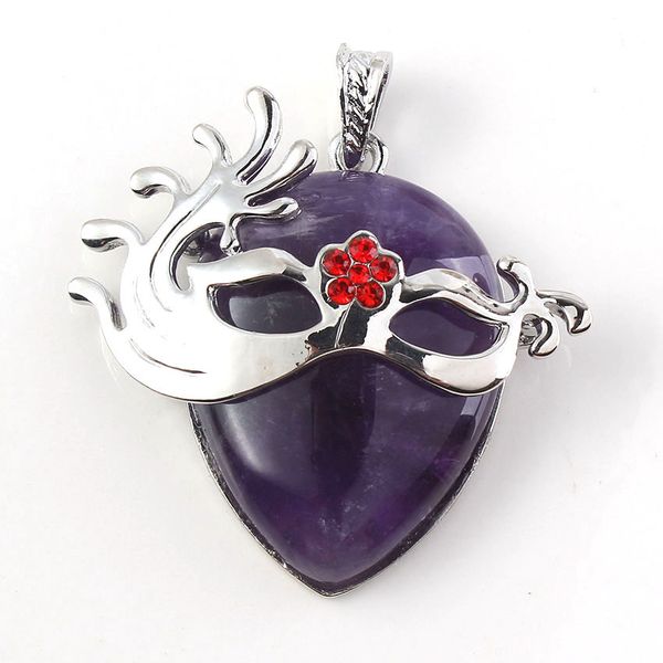 

10 pcs mask wrap amethyst stone pendant for halloween day gift silver plated opalite opal jewelr