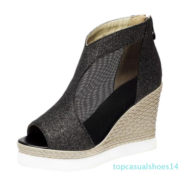 

2020 new designer denim sandals summer roman sandals wedges high heels peep-toe platform shoes woman t14, Black