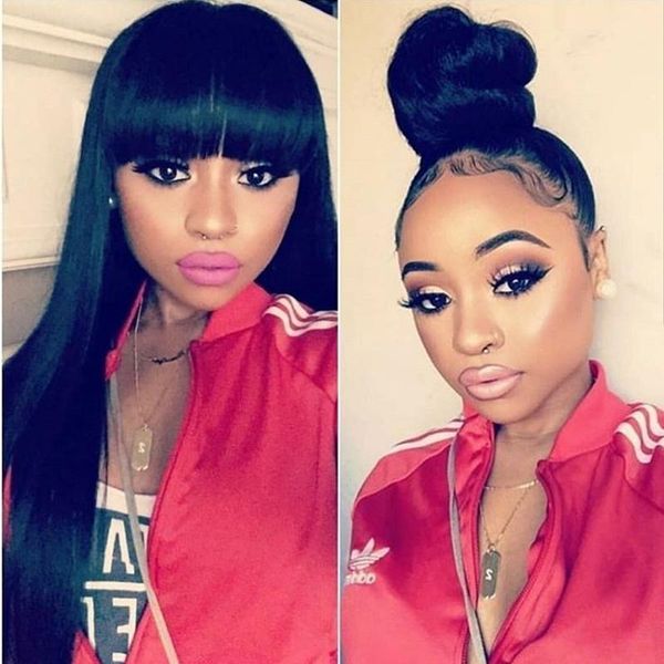 

13x6 lace front human hair wigs with bangs short bob wig pre plucked with baby hair straight frontal wigs remy black 150%