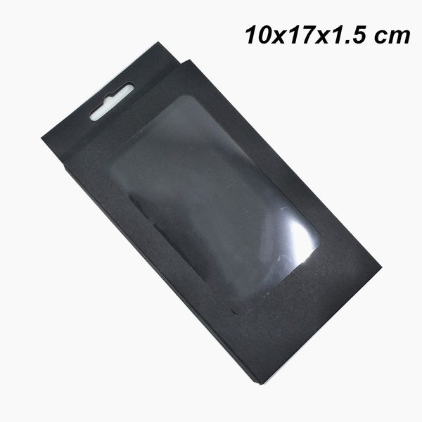 10x17x1,5 cm 20 stücke Schwarz Kraftpapier Poly Fenster Elektronische Zubehör Verpackung Box mit Hängen Loch Pappe Handgemachte Seifenkiste für Telefonkasten