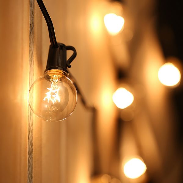 Led Strings 100ft 125 Bulbs Light G30 G40 G50 Bulb Outdoor Yard Lamp String With Black Wire Lights