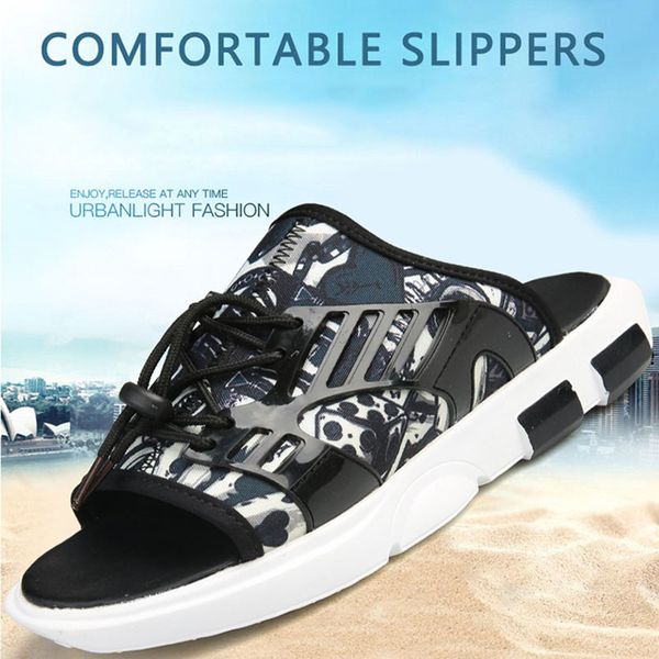 

newly men casual slippers open toe anti-slip wear-resistant soft breathable shoes for summer j9, Black