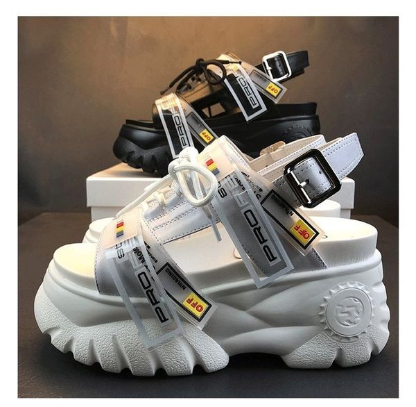 

2020 коренастые сандалии женщины 8 см клин высокие каблуки обувь женская пряжка платформа кожа случайные летние тапочки женщина сандалии y20, Black