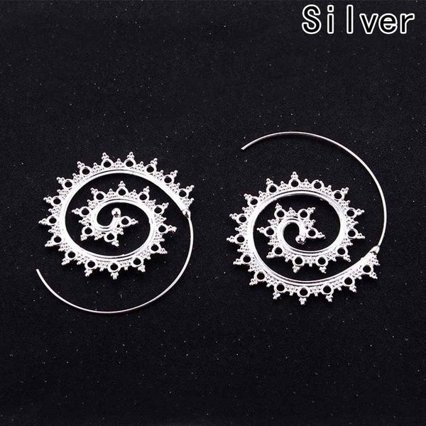 

1 pair woman charm jewelry vintage earrings hollow round circles tribal spiral hoop earring for, Golden;silver