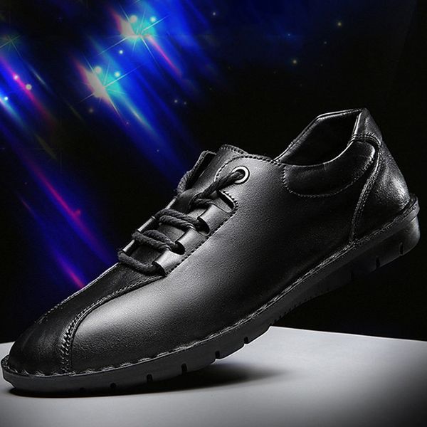 

leather shoes men's korean-style casual leather shoes trend autumn new 2018-men's fashion lace black