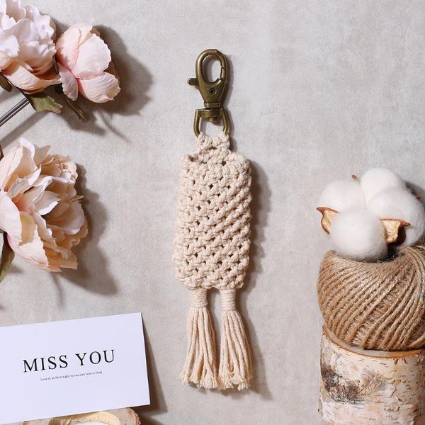 

artilady macrame tassel keychains for women weave key ring 2020 new handmade bag charm jewelry wholesale, Silver