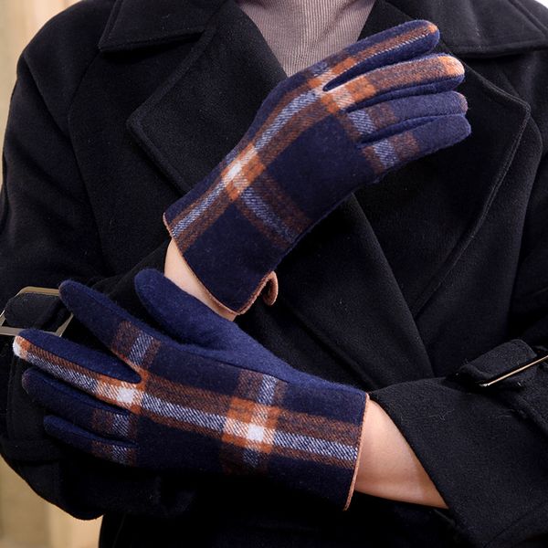 

new autumn winter gloves in 2019. british style wool double layer thickened plush gloves. touch screen warm woolen gloves, Blue;gray