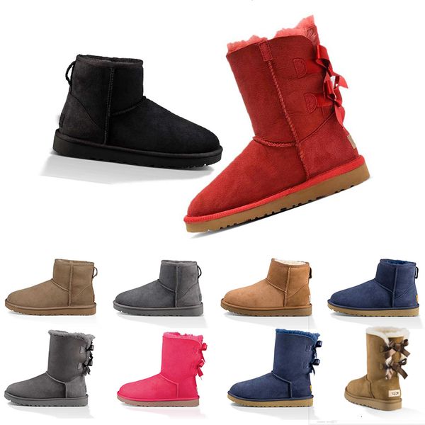 

2020 fashion designer australia women classic snow boots ankle short bow fur boot black chestnut pink red women shoes drop shipping