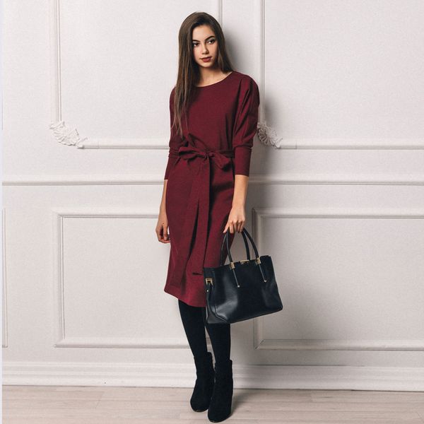 

women clothes long sleeve dress bandage vintage autumn winter long sleeve vestidos elegant knee length ladies dresses designer clothes, Black;gray