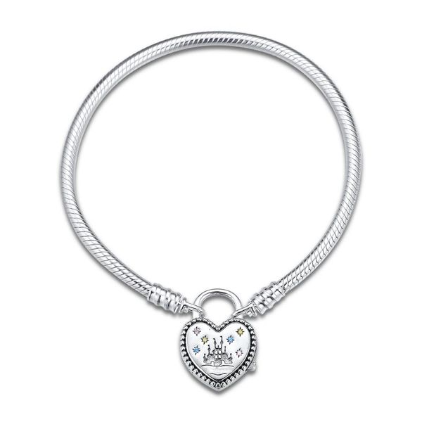 

fandola fantasyland castle heart bracelets for women 925 sterling silver charm bangle bracelet fashion jewelry pulseras, Golden;silver