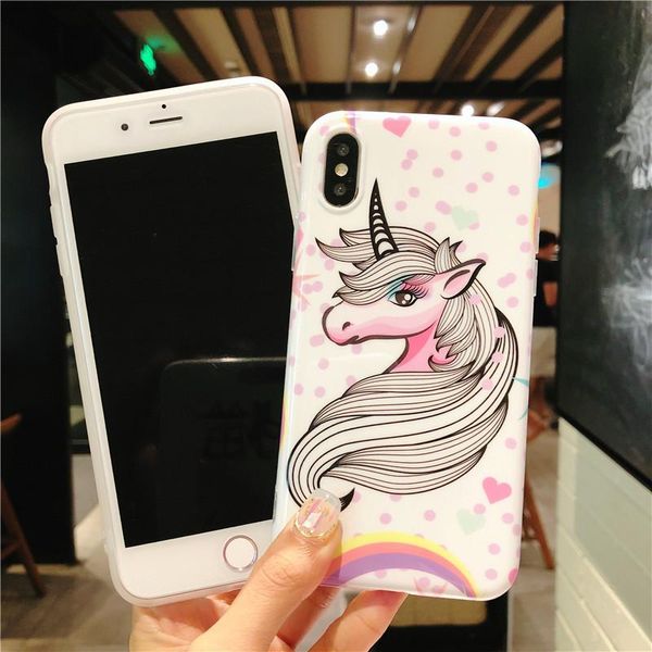 

wholesale lovely cartoon unicorn mobile phone case for iphone xr xs xsmax rainbow horse grinding mobile phone shell for 7 8 plus covers soft