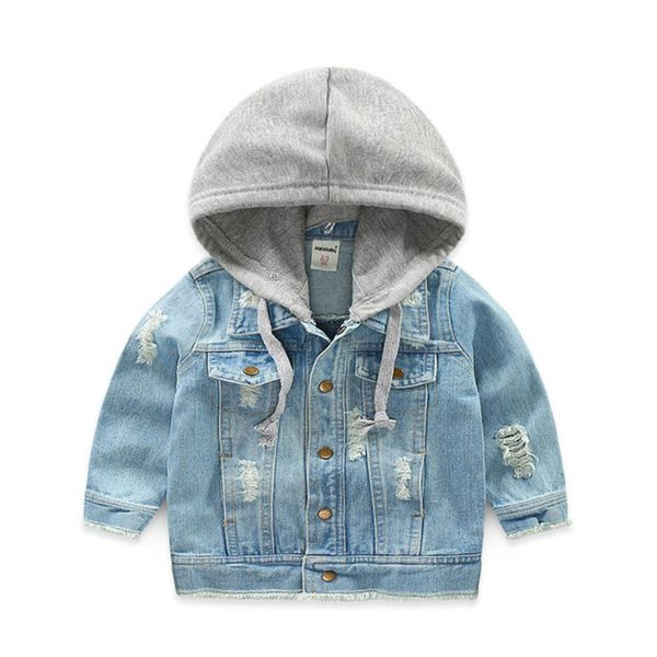 

children hooded denim coat, Blue;gray