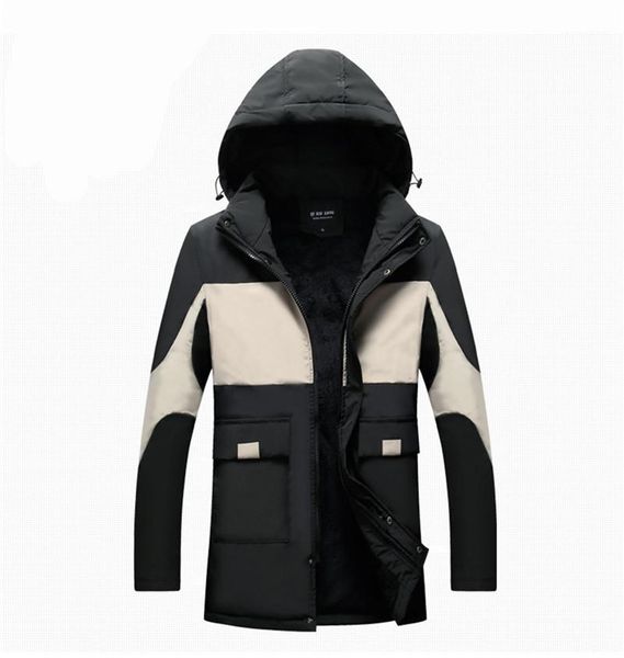 

thick down casual plus velvet hooded outerwear mens panelled long sleeve loose coats winter mens designer, Black