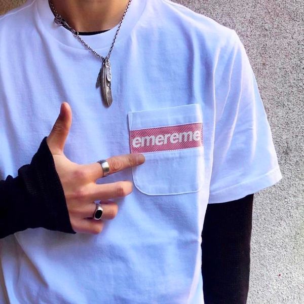 

19ss сетка нашивка карманных tee box логотип мода мужчины женщина лето хлопок футболка скейтборд повседневные короткие рукава hflstx393, White;black