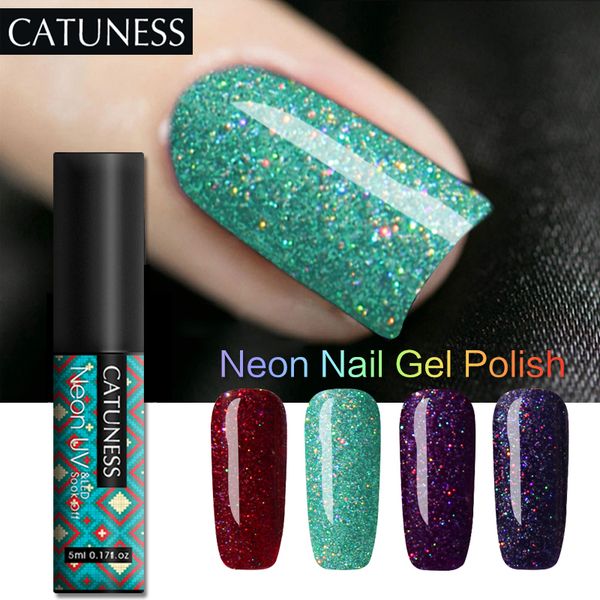 

catuness 5ml shimmering particles nail gel varnish bling sequins soak off nail art manicure uv gel polish lacquer design, Red;pink