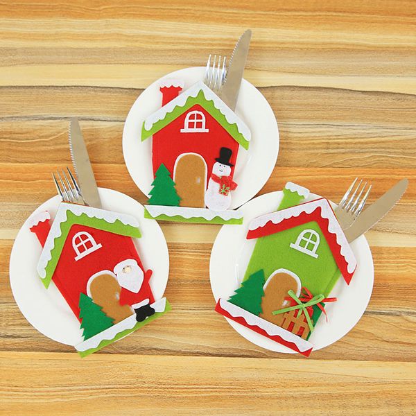 

1pc home decor santa claus snowman gift fork pockets knife tableware holder bag merry christmas cutlery set drop shipping