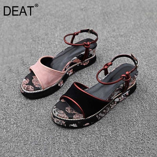 

deat] 2020 new spring summer round toe print hit color retro pu leather platform sandals for women shoes fashion tide 10h298, Black