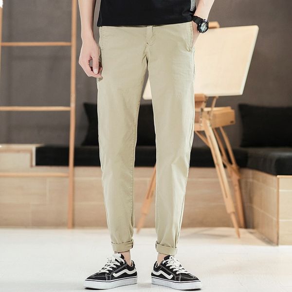 

men's casual trousers 2019 spring new straight simple narrow feet wild pants european style fit for party work travel dating, Black