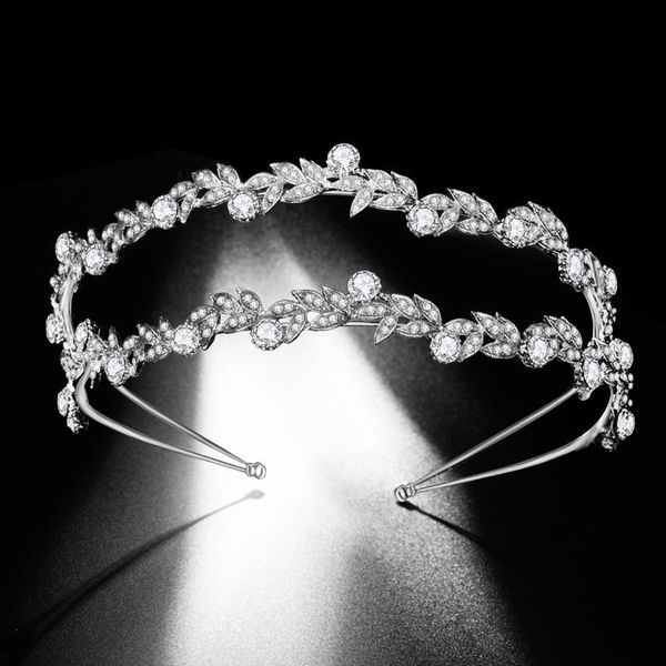 

luxury double rhinestone leaf bridal tiaras crown baroque crystal diadem bride headbands wedding hair jewelry dress accessories, Golden;white
