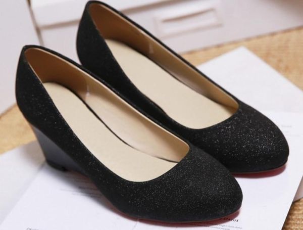 

2020 women's shoes in spring and autumn with new style slope heel round head @5112, Black